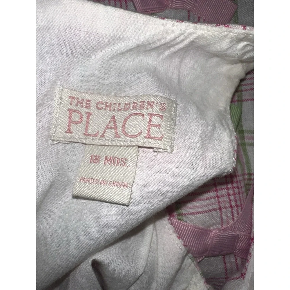 Children's Place White, Pink & Green Plaid Washable Linen Dress - Size: 18 Month